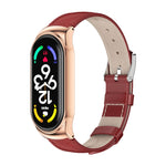 MIJOBS CS Custodia in metallo Cinturino per orologio in pelle bovina con strato superiore in vera pelle, For Xiaomi Mi Band 7 / 7 NFC