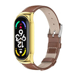 MIJOBS CS Custodia in metallo Cinturino per orologio in pelle bovina con strato superiore in vera pelle, For Xiaomi Mi Band 7 / 7 NFC