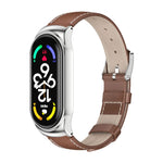 MIJOBS CS Custodia in metallo Cinturino per orologio in pelle bovina con strato superiore in vera pelle, For Xiaomi Mi Band 7 / 7 NFC