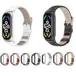 MIJOBS CS Custodia in metallo Cinturino per orologio in pelle bovina con strato superiore in vera pelle, For Xiaomi Mi Band 7 / 7 NFC