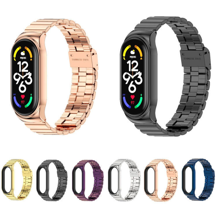 MIJOBS CS Cinturino in acciaio inossidabile con fibbia in bambù, For Xiaomi Mi Band 7 / 7 NFC