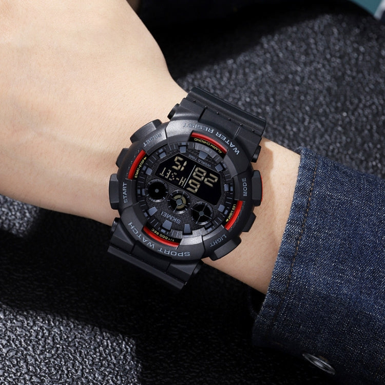SKMEI 1857 Orologio elettronico impermeabile con cinturino in PU con fibbia in acciaio inossidabile