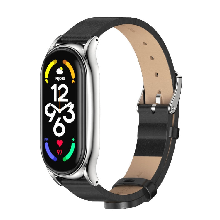 Cinturino per orologio in pelle microfibra con cassa in metallo MIJOBS Plus, For Xiaomi Mi Band 7 / 7 NFC