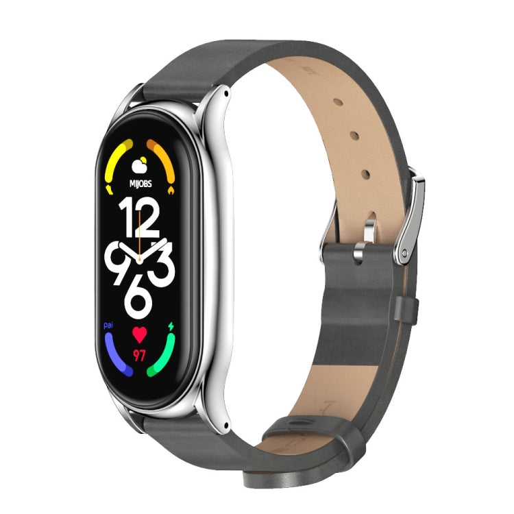 Cinturino per orologio in pelle microfibra con cassa in metallo MIJOBS Plus, For Xiaomi Mi Band 7 / 7 NFC