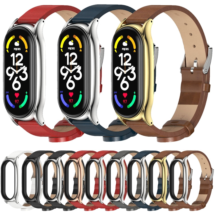 Cinturino per orologio in pelle microfibra con cassa in metallo MIJOBS Plus, For Xiaomi Mi Band 7 / 7 NFC