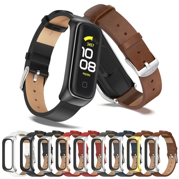Cinturino per orologio in pelle microfibra con cassa in metallo MIJOBS, For Samsung Galaxy Fit 2