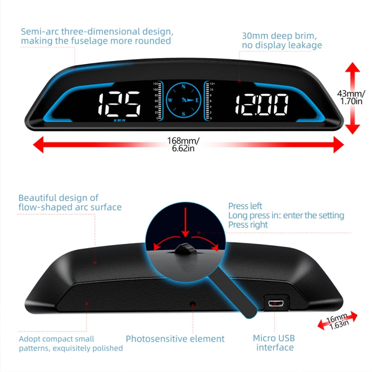 Contachilometri allarme velocità GPS HD HUD da 5,5 pollici per auto G3, G3