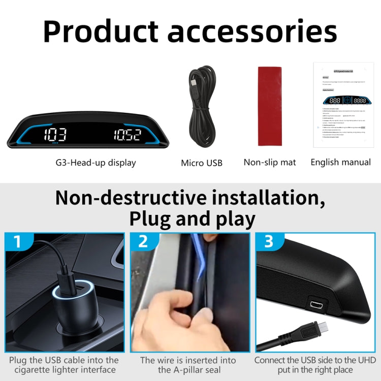 Contachilometri allarme velocità GPS HD HUD da 5,5 pollici per auto G3, G3