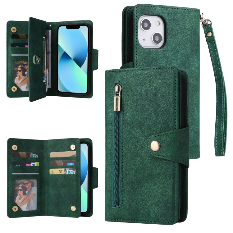 Rivetto Fibbia 9 carte Custodia per telefono in pelle a tre pieghe, For iPhone 13