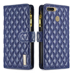 Custodia per telefono a conchiglia in pelle con portafoglio con cerniera Diamond Lattice, For OPPO A7, For OPPO A15, For OPPO A36 4G/A96 4G/A76 4G/Realme 9i, For OPPO A54 4G / A55 5G / A16