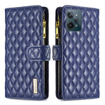 Custodia per telefono a conchiglia in pelle con portafoglio con cerniera Diamond Lattice, For OPPO Realme C31, For OPPO Realme C35