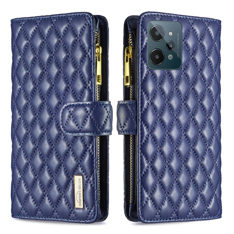 Custodia per telefono a conchiglia in pelle con portafoglio con cerniera Diamond Lattice, For OPPO Realme C31, For OPPO Realme C35
