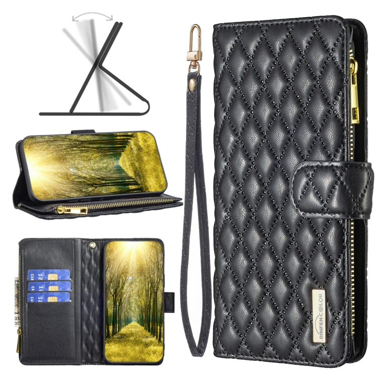 Custodia per telefono a conchiglia in pelle con portafoglio con cerniera Diamond Lattice, For OPPO Realme C31, For OPPO Realme C35