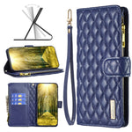 Custodia per telefono a conchiglia in pelle con portafoglio con cerniera Diamond Lattice, For OPPO Realme C31, For OPPO Realme C35
