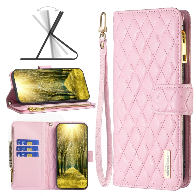 Custodia per telefono a conchiglia in pelle con portafoglio con cerniera Diamond Lattice, For OPPO Realme C31, For OPPO Realme C35