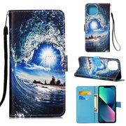 Custodia in pelle a trama piatta verniciata con cordino e slot per schede, portafoglio e supporto, For iPhone 14, For iPhone 14 Plus, For iPhone 14 Pro