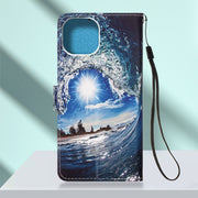 Custodia in pelle a trama piatta verniciata con cordino e slot per schede, portafoglio e supporto, For iPhone 14, For iPhone 14 Plus, For iPhone 14 Pro