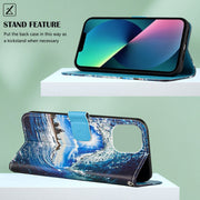 Custodia in pelle a trama piatta verniciata con cordino e slot per schede, portafoglio e supporto, For iPhone 14, For iPhone 14 Plus, For iPhone 14 Pro