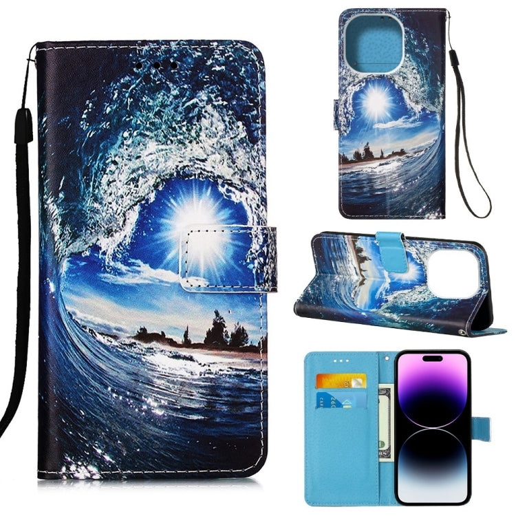Custodia in pelle a trama piatta verniciata con cordino e slot per schede, portafoglio e supporto, For iPhone 14 Pro Max