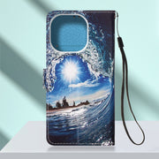 Custodia in pelle a trama piatta verniciata con cordino e slot per schede, portafoglio e supporto, For iPhone 14 Pro Max
