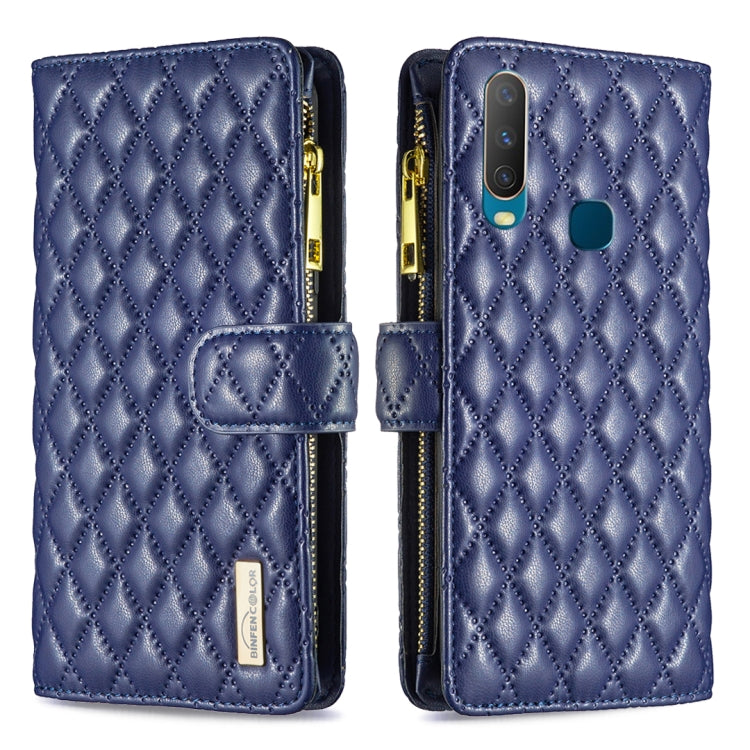 Custodia per telefono a conchiglia in pelle con portafoglio con cerniera Diamond Lattice, For vivo Y11 / Y15 / Y12 / Y17, For vivo Y15s, For vivo Y20, For vivo Y21 / Y17 / Y21s