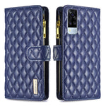 Custodia per telefono a conchiglia in pelle con portafoglio con cerniera Diamond Lattice, For vivo Y51 2020 / Y51a / Y51s