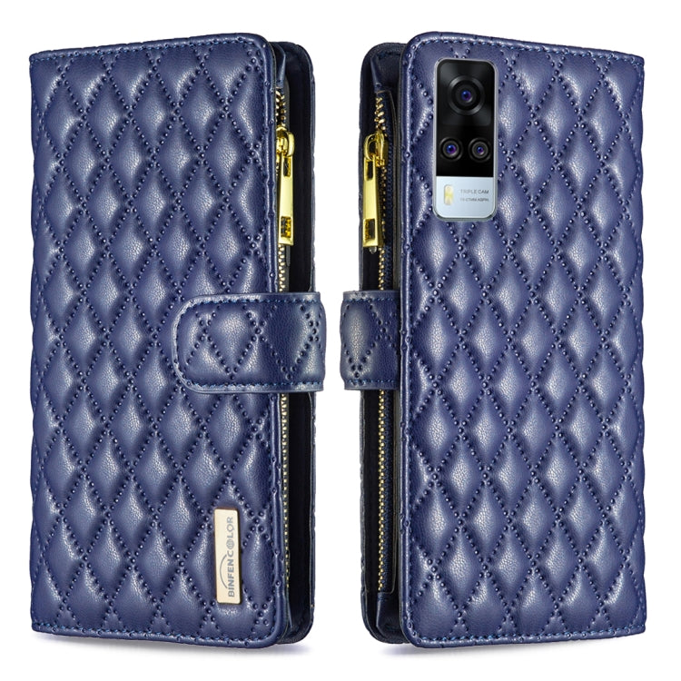 Custodia per telefono a conchiglia in pelle con portafoglio con cerniera Diamond Lattice, For vivo Y51 2020 / Y51a / Y51s