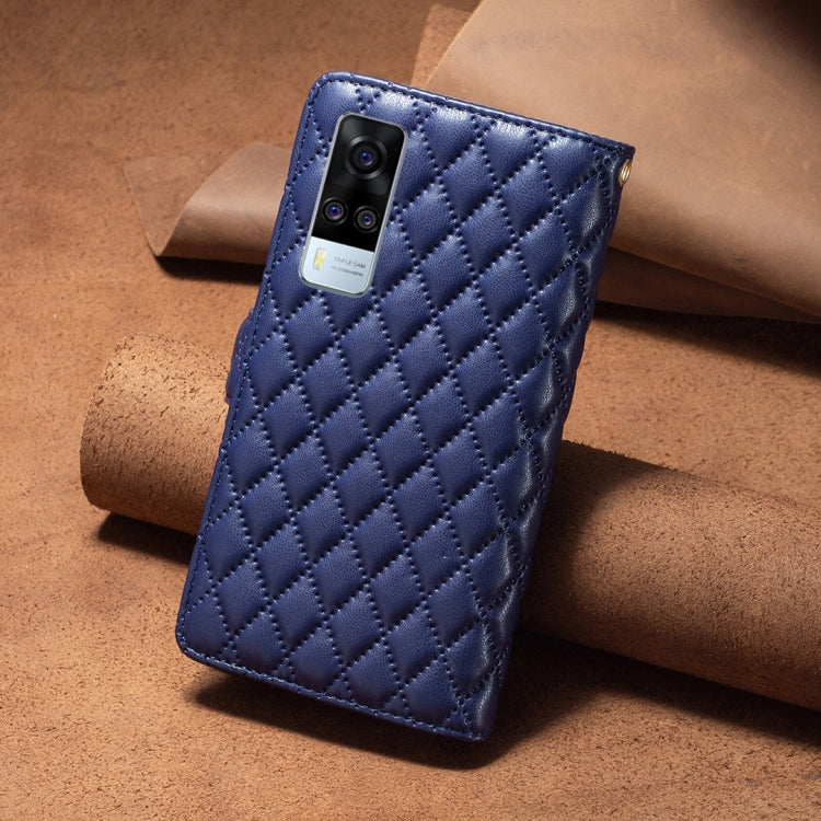 Custodia per telefono a conchiglia in pelle con portafoglio con cerniera Diamond Lattice, For vivo Y51 2020 / Y51a / Y51s