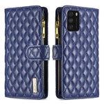 Custodia per telefono a conchiglia in pelle con portafoglio con cerniera Diamond Lattice, For Xiaomi Poco M3