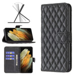 Custodia per telefono a conchiglia in pelle con portafoglio Diamond Lattice, For Samsung Galaxy S21 FE / S21 Lite, For Samsung Galaxy S21 Ultra 5G, For Samsung Galaxy S21 Plus 5G, For Samsung Galaxy S20 5G
