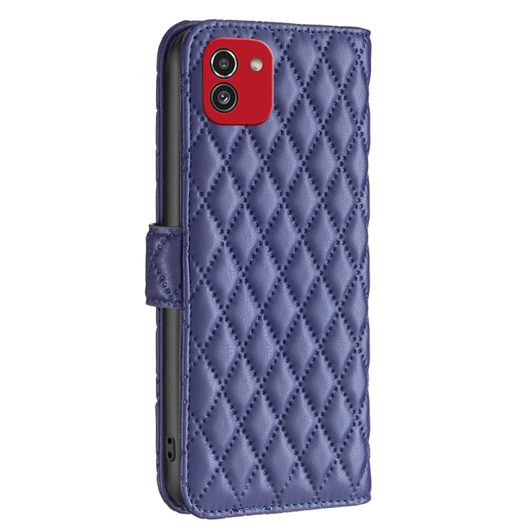 Custodia per telefono a conchiglia in pelle con portafoglio Diamond Lattice, For Samsung Galaxy A03 166mm EU Version
