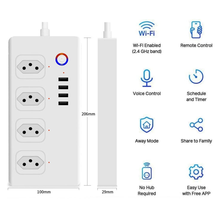 Multipresa 4 fori + 4 prese USB ZigBee WiFi spina brasiliana