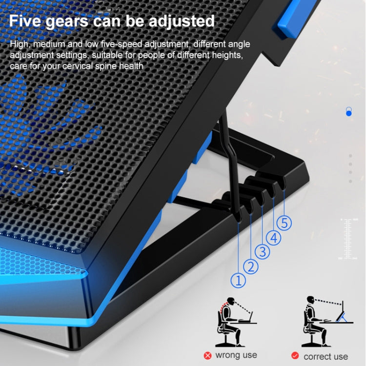 Supporto di raffreddamento per laptop pieghevole a 5 ventole 2 USB