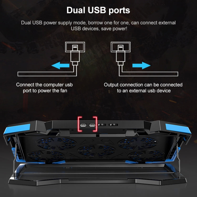 Supporto di raffreddamento per laptop pieghevole a 5 ventole 2 USB