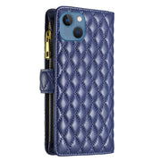 Custodia per telefono a conchiglia in pelle con portafoglio con cerniera Diamond Lattice, For iPhone 13 mini, For iPhone 13, For iPhone 13 Pro, For iPhone 13 Pro Max
