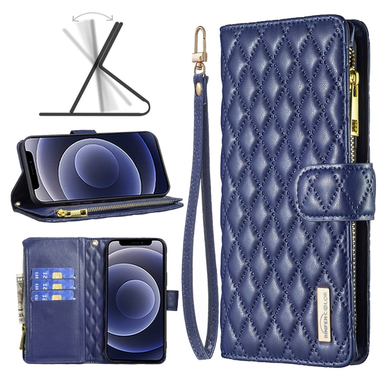 Custodia per telefono a conchiglia in pelle con portafoglio con cerniera Diamond Lattice, For iPhone 12 mini, For iPhone 12 / 12 Pro, For iPhone 12 Pro Max, For iPhone 11