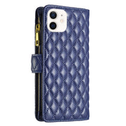 Custodia per telefono a conchiglia in pelle con portafoglio con cerniera Diamond Lattice, For iPhone 12 mini, For iPhone 12 / 12 Pro, For iPhone 12 Pro Max, For iPhone 11