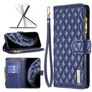 Custodia per telefono a conchiglia in pelle con portafoglio con cerniera Diamond Lattice, For iPhone 11 Pro, For iPhone X / XS, For iPhone XR, For iPhone XS Max