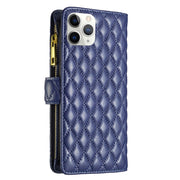 Custodia per telefono a conchiglia in pelle con portafoglio con cerniera Diamond Lattice, For iPhone 11 Pro, For iPhone X / XS, For iPhone XR, For iPhone XS Max