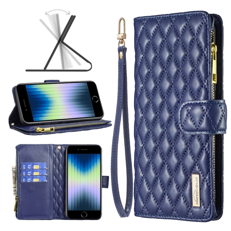 Custodia per telefono a conchiglia in pelle con portafoglio con cerniera Diamond Lattice, For iPhone SE 2022 / SE 2020 / 7 / 8, For iPhone 7 Plus / 8 Plus, For iPhone 11 Pro Max
