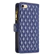 Custodia per telefono a conchiglia in pelle con portafoglio con cerniera Diamond Lattice, For iPhone SE 2022 / SE 2020 / 7 / 8, For iPhone 7 Plus / 8 Plus, For iPhone 11 Pro Max