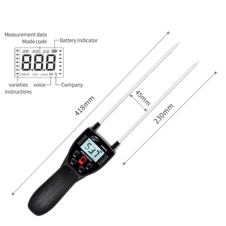 BENETECH GM650 Grain Moisture Meter, Battery Not Included, 23cm