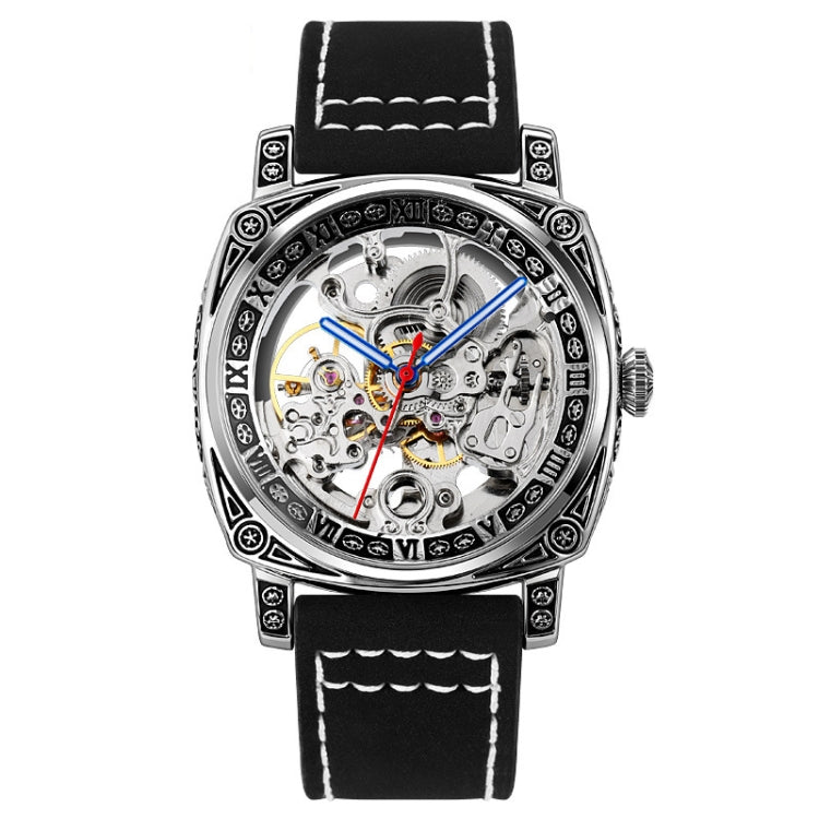 SKMEI 9271 Orologio meccanico impermeabile con cinturino in pelle con fibbia in acciaio inossidabile