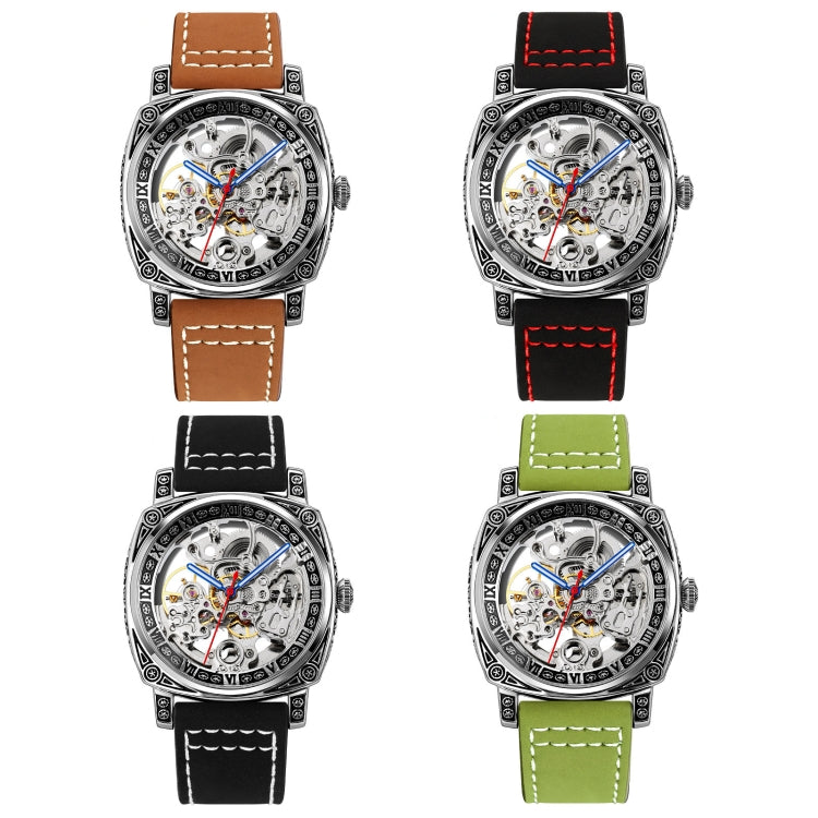 SKMEI 9271 Orologio meccanico impermeabile con cinturino in pelle con fibbia in acciaio inossidabile