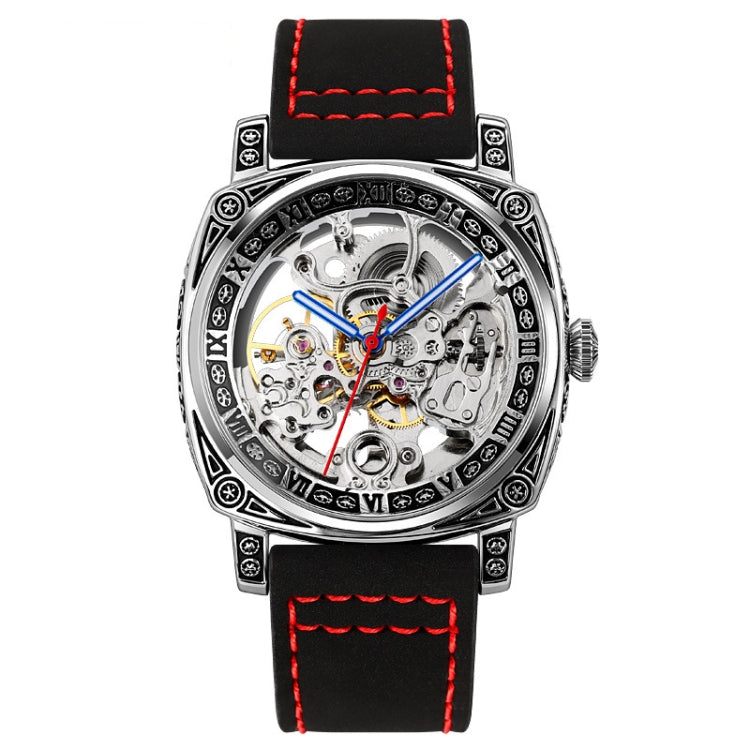 SKMEI 9271 Orologio meccanico impermeabile con cinturino in pelle con fibbia in acciaio inossidabile