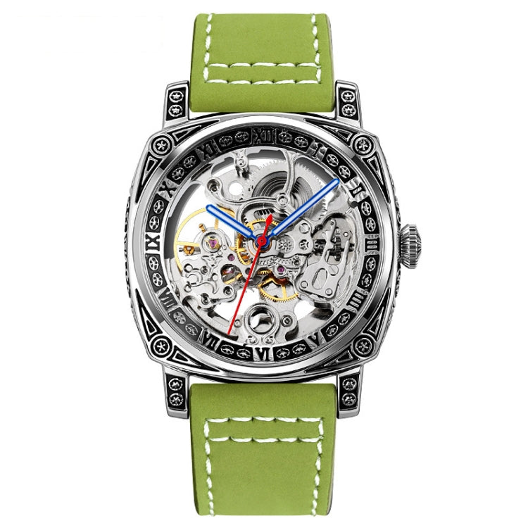 SKMEI 9271 Orologio meccanico impermeabile con cinturino in pelle con fibbia in acciaio inossidabile