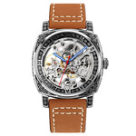SKMEI 9271 Orologio meccanico impermeabile con cinturino in pelle con fibbia in acciaio inossidabile