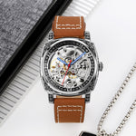 SKMEI 9271 Orologio meccanico impermeabile con cinturino in pelle con fibbia in acciaio inossidabile