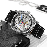 SKMEI 9271 Orologio meccanico impermeabile con cinturino in pelle con fibbia in acciaio inossidabile