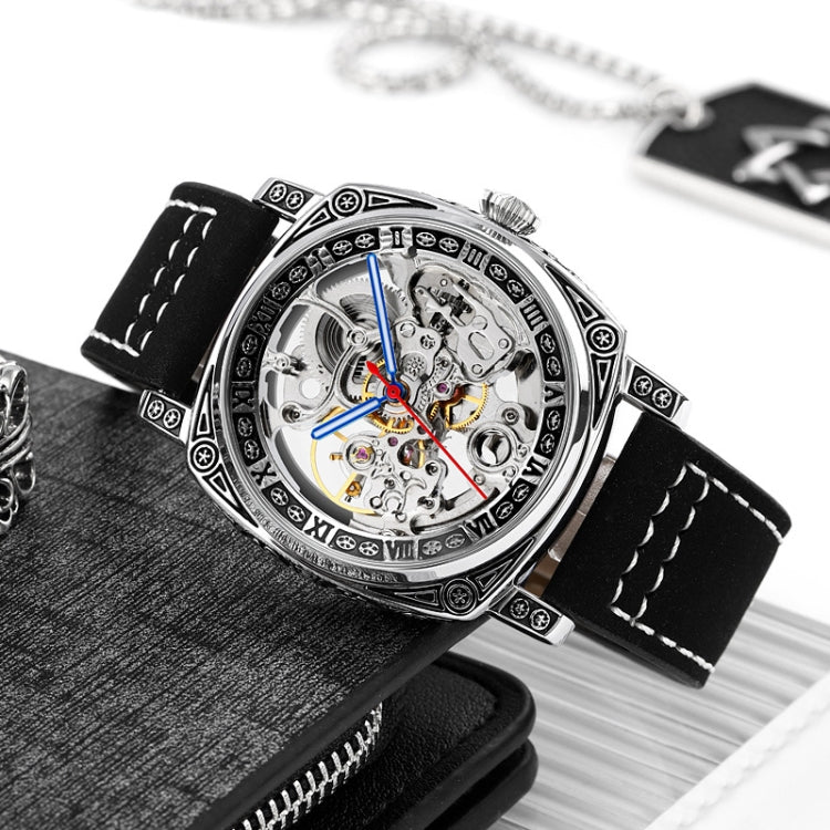 SKMEI 9271 Orologio meccanico impermeabile con cinturino in pelle con fibbia in acciaio inossidabile